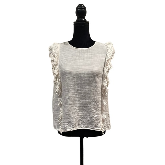 Tiffosi cream sleeveless crepe fabric ruffle accent bohemian top extra large - Picture 1 of 12